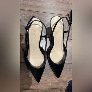 Nine West Black Pointed-Toe Slingback Heels with Ankle Straps